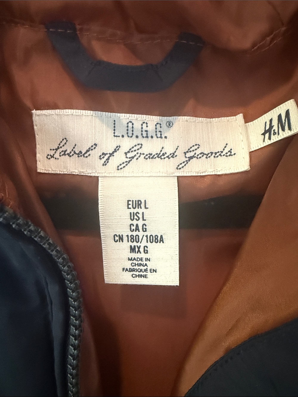 H&M Navy Puffer Jacket with Orange Hood Lining - Picture 2 of 8